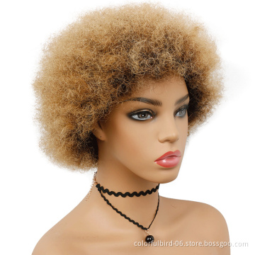 Black to Honey Blonde Ombre Short Afro Curly Wig Brazilian Human Hair Short Kinky Curly  Afro Wig